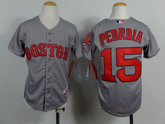Youth Boston Red Sox #15 Pedroia Grey MLB Jerseys->boston red sox->MLB Jersey